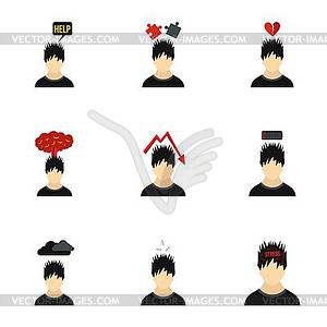 Emotions icons set, flat style - vector clipart