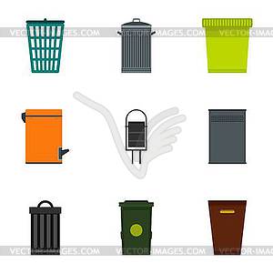 Bin icons set, flat style - vector clipart