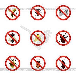 Signs of insects icons set, flat style - vector clipart