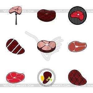 Набор иконок мяса, плоский стиль - рисунок в векторе