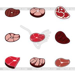 Veal icons set, flat style - vector image