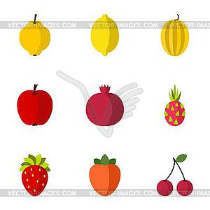 Fruit icons set, flat style - vector clipart