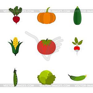 Farm vegetables icons set, flat style - vector image