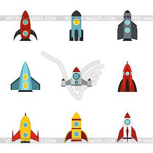 Types of rocket icons set, flat style - vector image