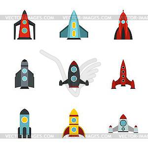 Набор иконок быстрых ракет, плоский стиль - векторизованное изображение клипарта