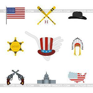 Attractions of USA icons set, flat style - vector image