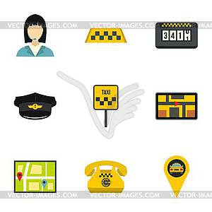 Taxi ride icons set, flat style - vector image