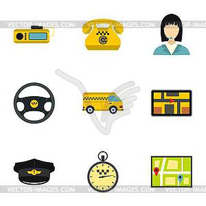 Набор иконок заказа такси, плоский стиль - изображение в векторе