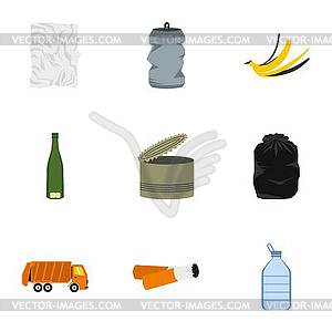 Rubbish icons set, flat style - vector image