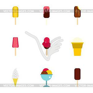 Sundae icons set, flat style - vector clip art