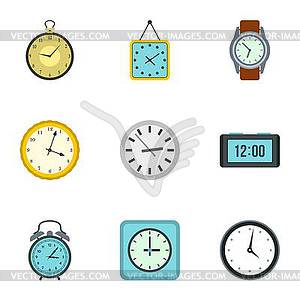 Watch icons set, flat style - vector image