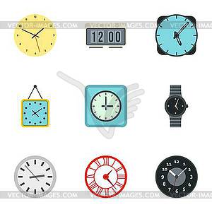 Clock icons set, flat style - vector clipart