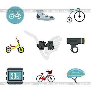 Bicycle parts icons set, flat style - vector clip art