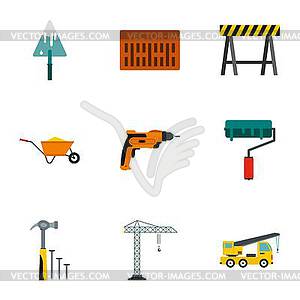 Building tools icons set, flat style - vector clip art