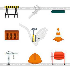 Construction tools icons set, flat style - vector image