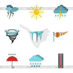 Weather icons set, flat style - vector image