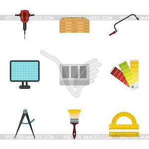 Building tools icons set, flat style - vector clip art