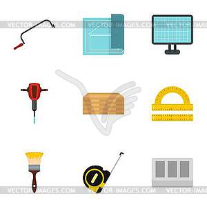 Construction tools icons set, flat style - vector clipart