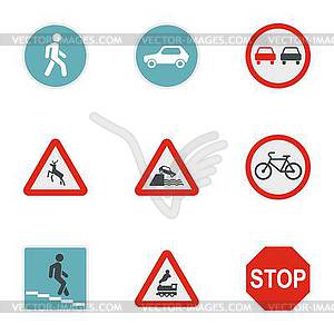 Sign warning icons set, flat style - vector clip art