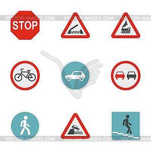 Traffic sign icons set, flat style - vector clipart