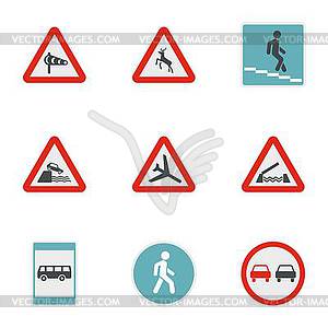 Sign on road icons set, flat style - vector image