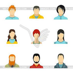 Avatar people icons set, flat style - vector clip art