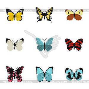 Flying butterfly icons set, flat style - vector image