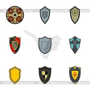 Army shield icons set, flat style - vector clipart