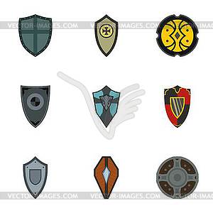 Combat shield icons set, flat style - vector clipart