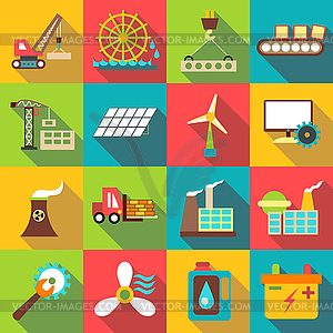 Industrial icons set, flat style - vector clip art