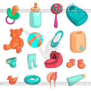 New baby biorn icons set, cartoon style - vector image