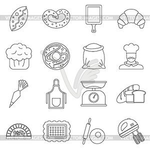 Набор иконок пекарни, стиль контура - векторный клипарт / векторное изображение