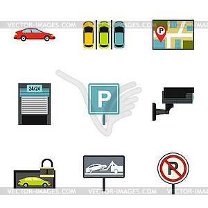 Parking transport icons set, flat style - vector image