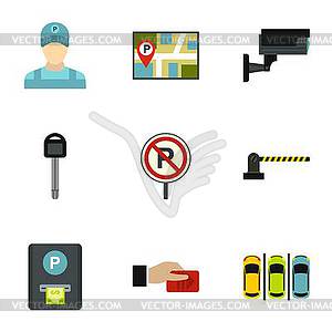 Parking icons set, flat style - stock vector clipart