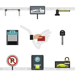 Parking station icons set, flat style - vector clip art