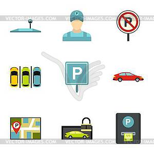 Valet parking icons set, flat style - vector clipart