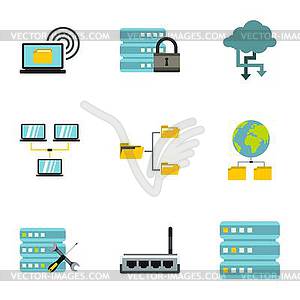 Data storage icons set, flat style - vector clipart