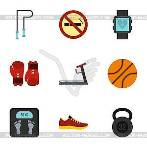 Workout icons set, flat style - vector clipart