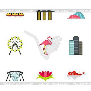 Singapore icons set, flat style - vector image