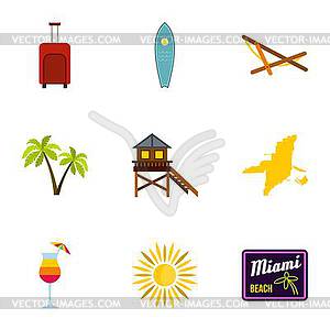 City Miami icons set, flat style - vector clipart