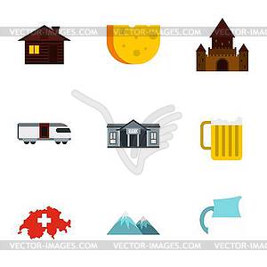 Switzerland icons set, flat style - vector image