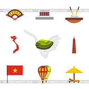 Vietnam icons set, flat style - vector image