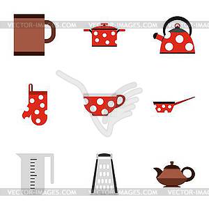 Tableware icons set, flat style - vector image