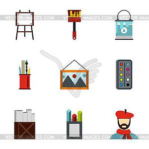 Paint drawing icons set, flat style - vector clipart