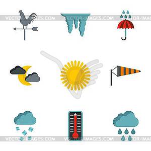 Kinds of weather icons set, flat style - vector clip art