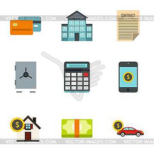 Bank and money icons set, flat style - vector clip art