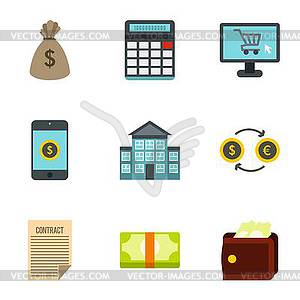 Finance icons set, flat style - vector image