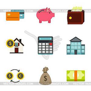 Cash icons set, flat style - vector clipart