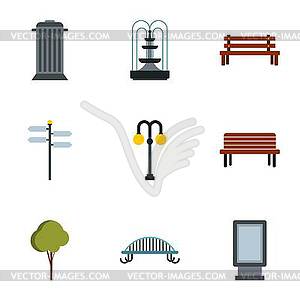 Park icons set, flat style - vector clipart