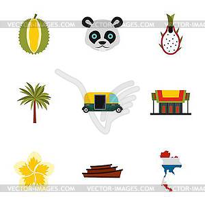 Holiday in Thailand icons set, flat style - vector image